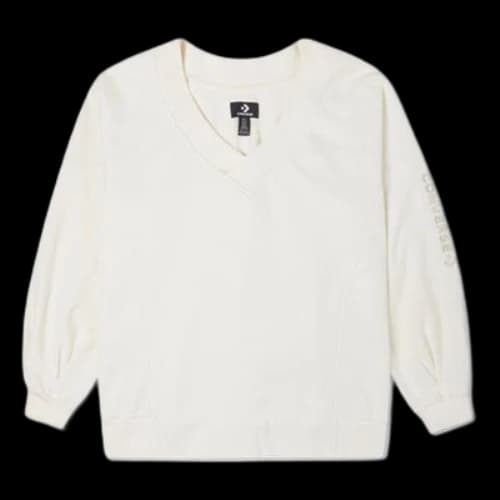 Converse Solid Color Loose Knit V Neck White Hoodie (Women's)