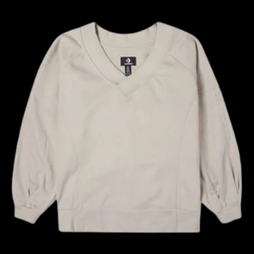 Converse Solid Color Loose Knit V Neck Beige Hoodie (Women's)