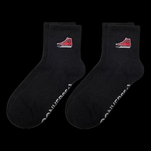 Converse Embroidered Shoe Patched Crew Socks Two Pairs 'Black'