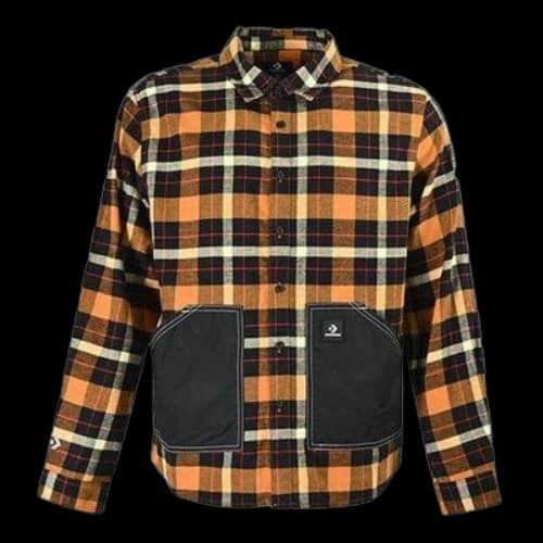 Converse Plaid Patchwork Woven Long Sleeve Button Down Shirt 'Yellow'