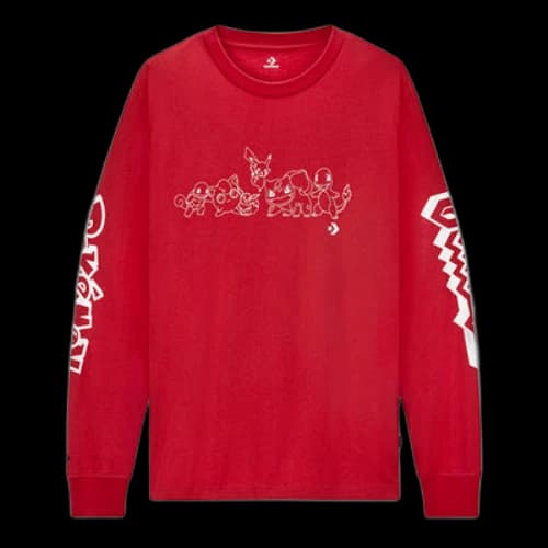 Converse x POKEMON Crossover Cartoon Printing Sports Round Neck Long Sleeves Couple Style Red