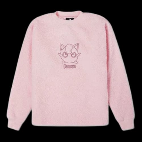 Converse x POKEMON Crossover Cartoon Embroidered Suede Round Neck Pullover Pink