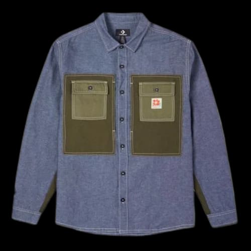 Converse Flowers Small Logo Retro Splicing Contrasting Colors Woven Shirt Jacket Blue