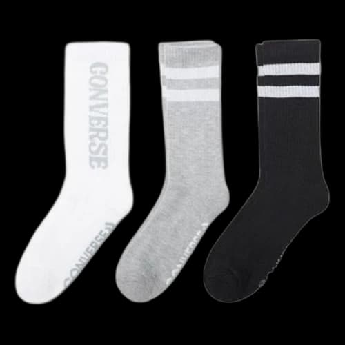 Converse Logo Stripes Crew Socks Three Pairs 'White Grey Black'