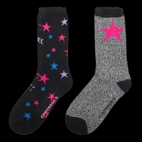 Converse Star Logo Crew Socks Two Pairs 'Black Grey'
