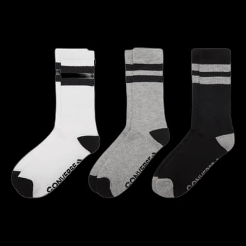 Converse Classic Double Stripe Crew Socks Three Pairs 'White Grey Black'