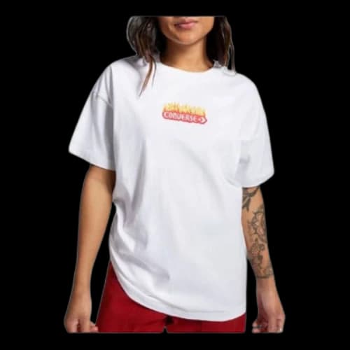 Converse Flaming Logo Oversized T-Shirt 'White Red' (Women's)
