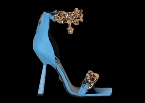 Versace Medusa Chain Leather Heels Blue (Women's)
