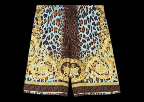 Fendi Fendace Wild Baroque Silk Shorts Gold/Blue