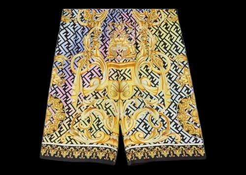 Fendi Fendace Baroque Silk Shorts Gold/Multi