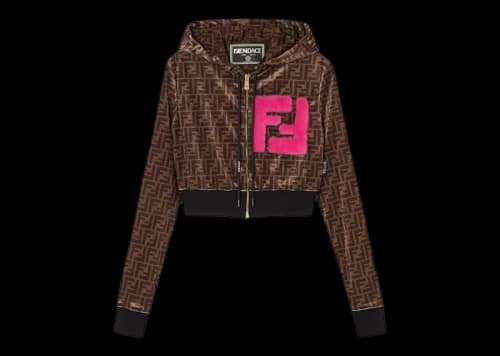 Fendi Fendace FF Crop Zip Hoodie Brown/Pink/Blue