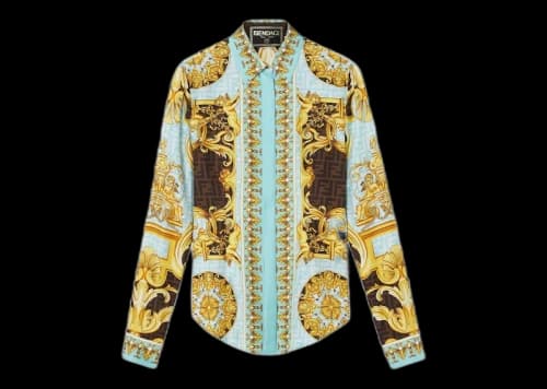 Fendi Fendace Baroque Silk Shirt Gold/Blue