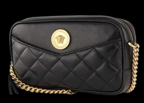Versace Quilted Leather Small Camera Bag Black