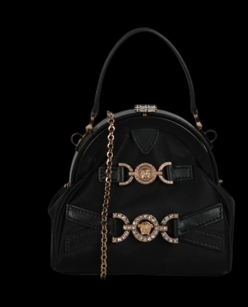 Versace Mini Crystal Medusa '95 Satin Handbag Black