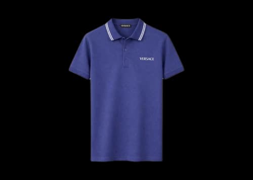 Versace Embroidered Cotton Polo Shirt Navy