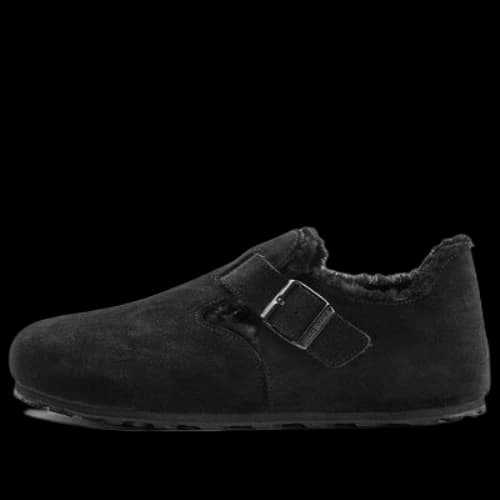 Birkenstock London Shearling Suede Leather Narrow Fit Sandals 'Black'