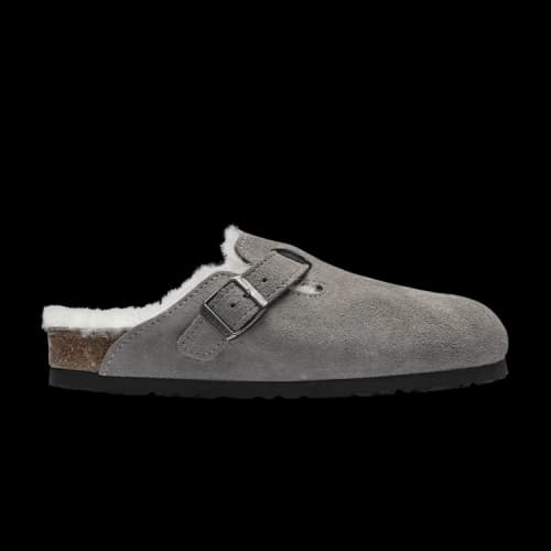 Birkenstock Boston Fur Narrow 'Suede Stone Coin Grey'
