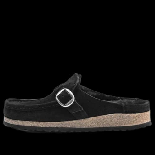 Birkenstock Buckley Shearling Suede Leather Narrow Fit Sandals 'Black'