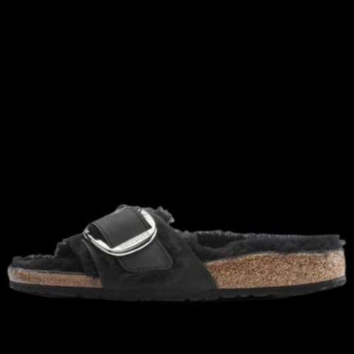 Birkenstock Madrid Big Buckle Shearling Oiled Leather Narrow Fit Sandals 'Black' (Women's)