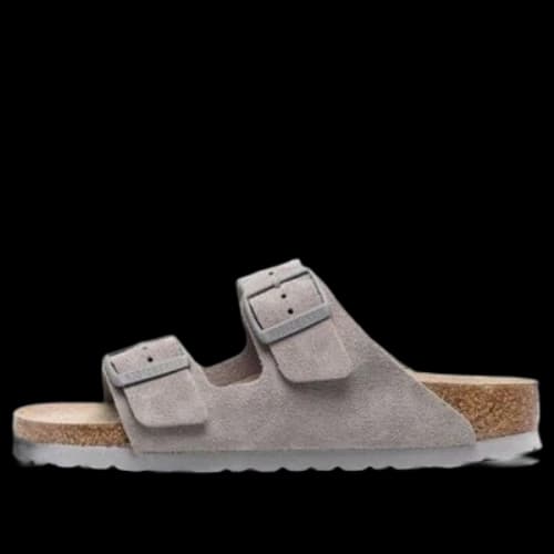 Birkenstock Arizona Soft Footbed Suede Leather Narrow Fit Sandals 'Stone Coin'