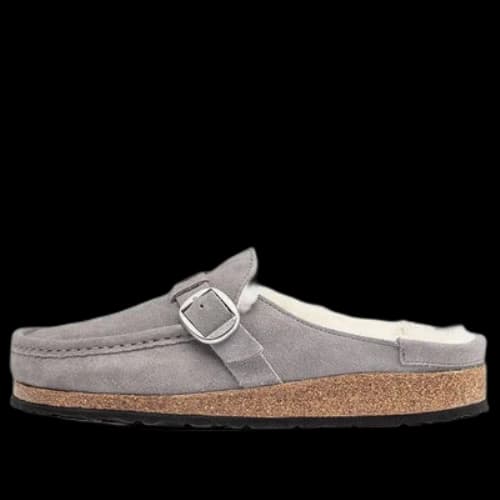 Birkenstock Buckley Shearling Suede Leather Narrow Fit Sandals 'Whale Gray' (Women's)