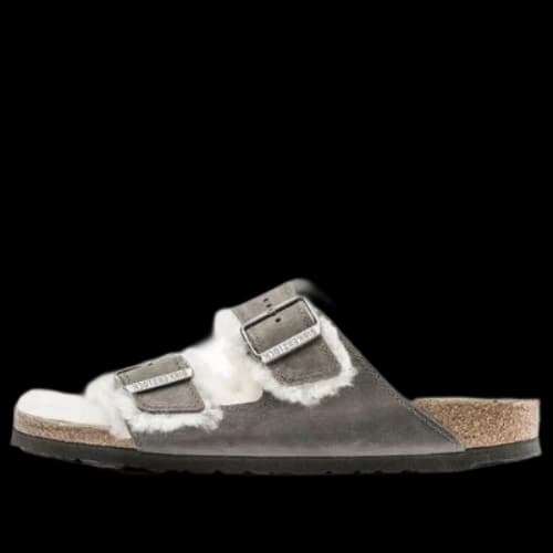 Birkenstock Arizona Shearling Waxy Leather Oiled 'Iron'