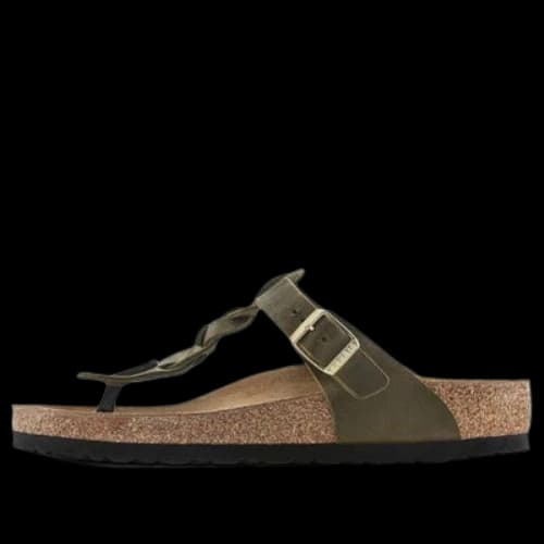 Birkenstock Gizeh Braided Oiled Leather Narrow Fit Sandals 'Olive Green'