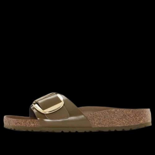 Birkenstock Madrid Big Buckle Natural Leather Narrow Fit Sandals 'Patent High Shine Mud Green'