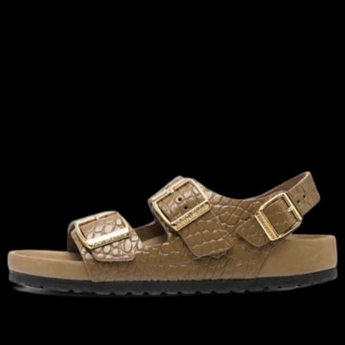 Birkenstock Milano Embossed Leather Narrow Fit Sandals 'Emboss Mud Green'