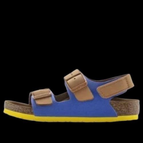 (PS) Birkenstock Milano HL Kids Birko-Flor Narrow Fit 'Nubuck Caramel/Ultra Blue'