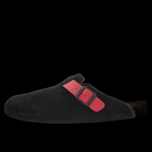 Birkenstock Boston Suede Leather/Birko-Flor 'Black / Active red' (Women's)