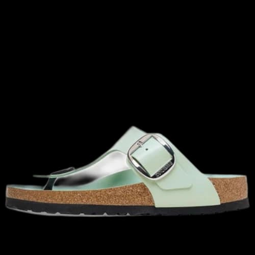 Birkenstock Gizeh Big Buckle Natural Leather Patent Narrow Fit Sandals ' High Shine Surf Green'
