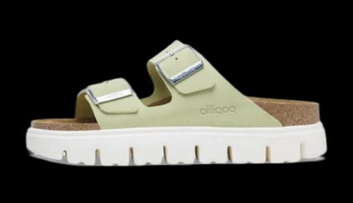 Birkenstock Arizona Platform Suede Leather Narrow Fit Sandals 'Faded Lime'