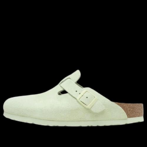 Birkenstock Boston Soft Footbed Suede Leather Narrow Fit Sandals 'Faded Lime'
