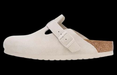 Birkenstock Boston Soft Footbed Suede Leather Narrow Fit Sandals 'Antique White'