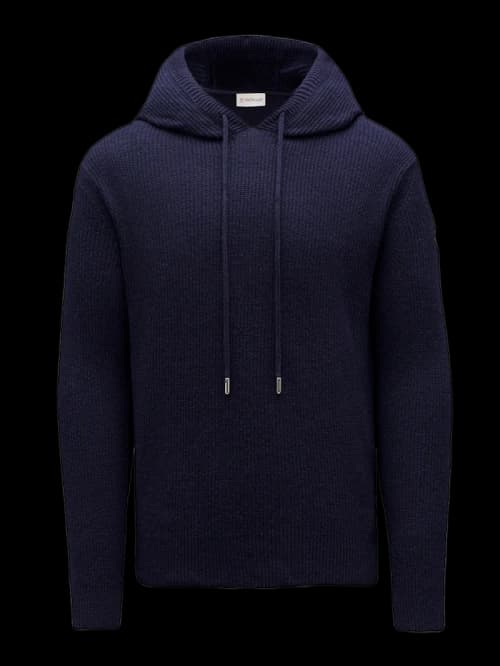 Moncler Wool and Cashmere Knit Hoodie Ink Blue