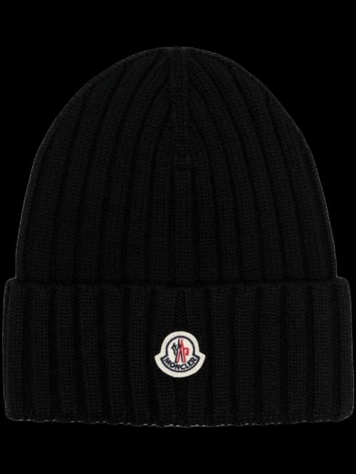Moncler Ribbed Knit Wool Beanie Black