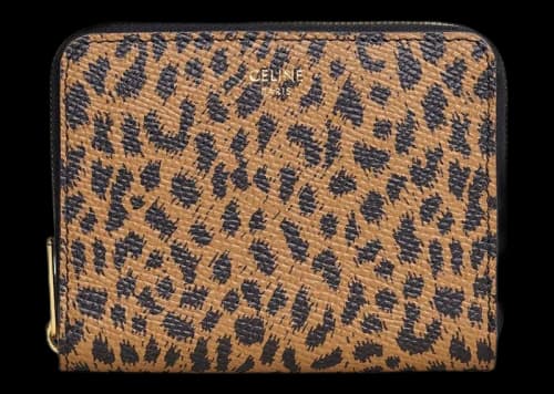 Celine Compact Wallet in Grained Calfskin with Leopard Print Brown/Black