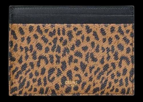 Celine Multifunction Card Holder in Grained Calfskin with Leopard Print Brown/Black