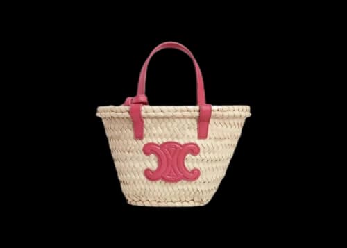 Celine Mini Triomphe Basket Bag in Palm Leaves and Calfskin Lipstick