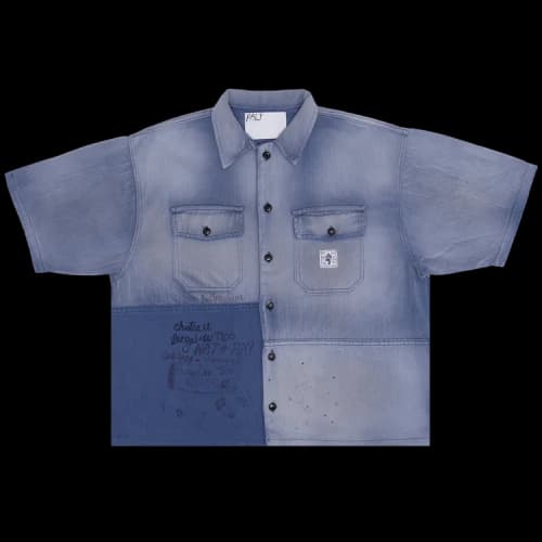 Paly Hollywood Love Short-Sleeve Herringbone Work Shirt 'Navy'