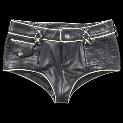 Enfants Riches Déprimés Leather Micro Shorts With Braided Belt Loops 'Black/Ivory'