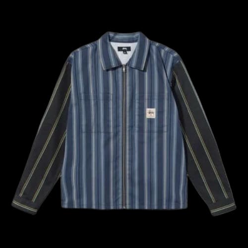 Stussy Mix Stripe Zip Up Work Jacket 'Blue Black'