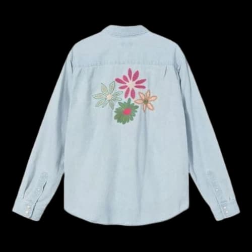Stussy Flower Embroidered Denim Shirt 'Light Blue'