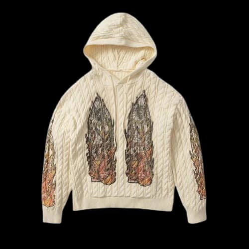 Who Decides War Flame Glass Cable Knit Hooded Pullover 'Cream'