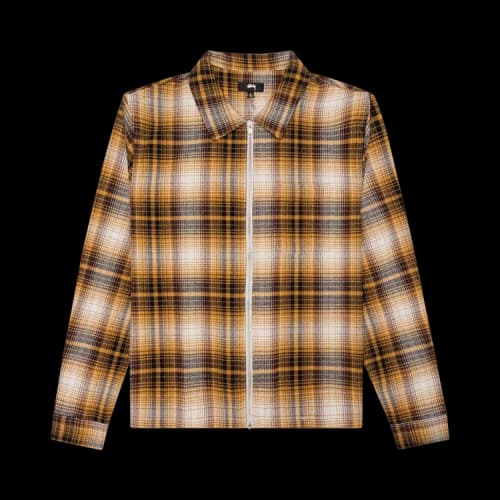 Stussy Shadow Plaid Zip Long-Sleeve Shirt 'Mustard'