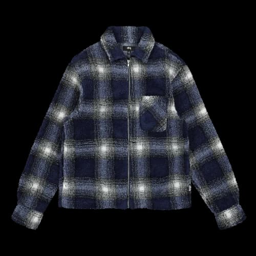 Stussy Shadow Plaid Sherpa Zip Shirt 'Blue'