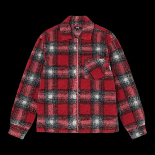 Stussy Shadow Plaid Sherpa Zip Shirt 'Red'