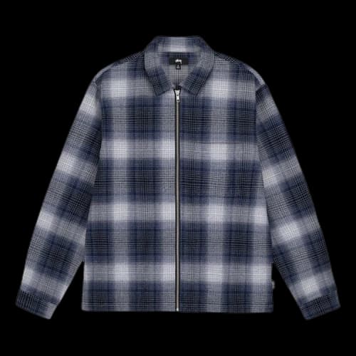 Stussy Jack Shadow Plaid Zip Shirt Navy