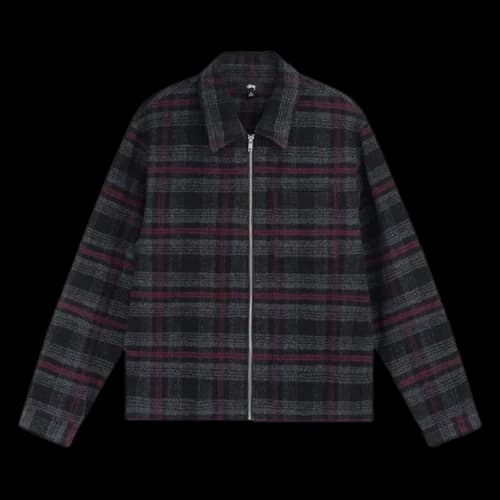 Stussy Reed Wool Plaid Zip Shirt 'Black'